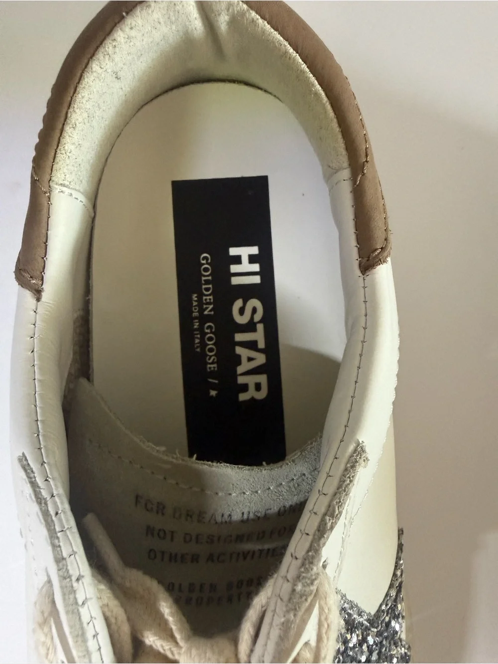 Golden Goose Hi Star Glitter Star Leather Sneaker in White and Beige size eur 38
